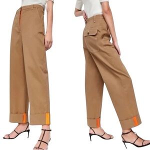 ZARA NWOT The Sergeant Chino Wide-Leg High-Waisted Pants with Orange Accents